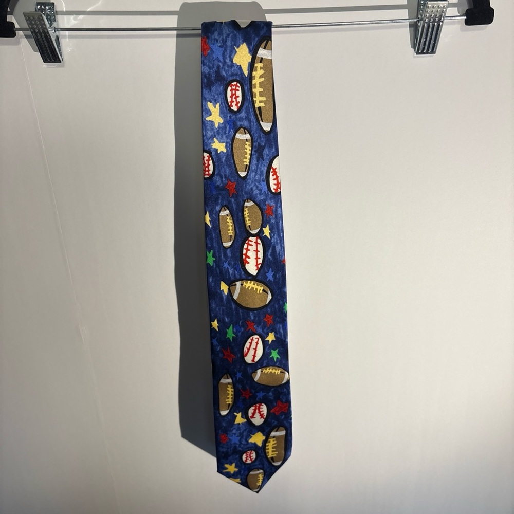 Expressions Blue Sports Tie with Footballs, Baseballs & Stars